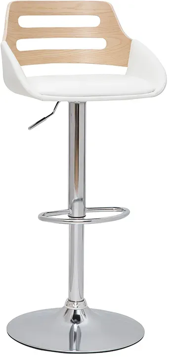 Tabouret de bar relevable design blanc et chêne PERNIK