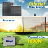 2000W Solarzaun-Set mit Bifazial Schwarz Solarmodule, 1600W Deye Wechselrichter