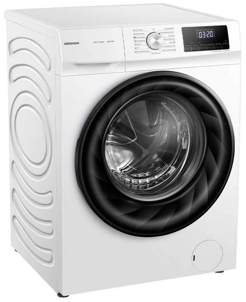 Medion® Waschmaschine MD 37513, 12 kg, 1400 U/min, Wäschenachlegen, Timerfunktion, 15 Waschprogramme weiß