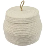 HMF Aufbewahrungskorb Badezimmer rund Korb mit Deckel aus Baumwolle hoch 25,5 x 19 cm creme