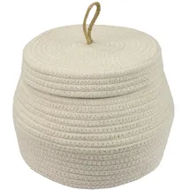 HMF Aufbewahrungskorb Badezimmer rund Korb mit Deckel aus Baumwolle hoch 25,5 x 19 cm creme