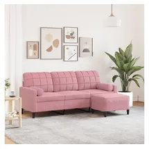 vidaXL 3-Sitzer-Sofa mit Hocker Rosa 180 cm Samt