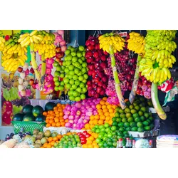 Fototapete PAPERMOON "FRÜCHTE MARKT-SRI LANKA PFLANZEN NATUR MUSTER DEKOR", bunt, B:3,50m L:2,60m, Vlies, Tapeten