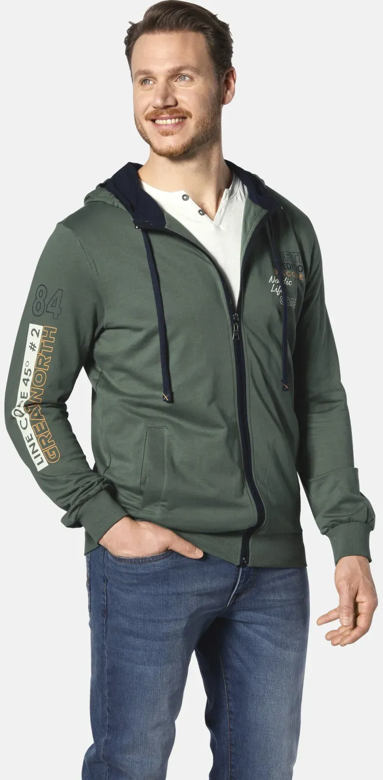 Kapuzensweatjacke JAN VANDERSTORM "Sweatjacke RODERICH", Herren, Gr. XXL, grün (oliv), Obermaterial: 100% Baumwolle CO., casual, normal, ohne Ausschnitt, Sweatjacken, aus atmungsaktiver Baumwolle