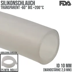 10 x 14 mm Silikon Silicon Industrie Schlauch transparent talkumiert Lebensmitte...