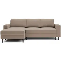 Selsey - Nalika L-förmiges Eckschlafsofa mit Aufbewahrungsbox aus hydrophobem Velours in Dunkelbeige auf der linken Seite