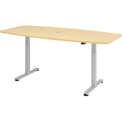 bümö elektrisch höhenverstellbarer Konferenztisch Ahorn 220x103 cm -  Besprechungstisch rund-oval, grosser elektrischer Meeting-Tisch