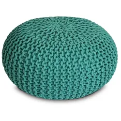 Amagohome Strickhocker XXL Pouf Ø55 H37cm Bodenkissen Sitzpouf Baumwolle nachhaltig : türkis