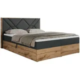 MKS Meble Boxspringbett 140x200 mit Bettkasten, Polsterbett 140x200 mit Matratze H3, Boxspringbett 140x200 mit Kopfteil, Boxspringbett mit Massivholz - Gunar... - Grau