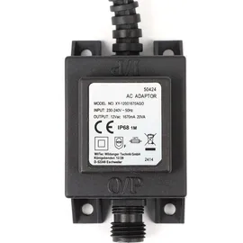 Wiltec SunSun Netzteil JBA48V-12-1670U 12 V 1670 mA, 2-poliger Netzadapter mit Niedervolt-Stecksystem, Transformator IP68 für Teichbeleuchtung und Garten