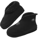 KuaiLu Hausschuhe Boots Herren Winter Filz Hausstiefel Warme Plüsch Fell Hüttenschuhe Kuschel Geschlossen Hohe Slippers Männer Filzhausschuhe Rutschfest Feste Sohle All Schwarz 48 - 48 EU