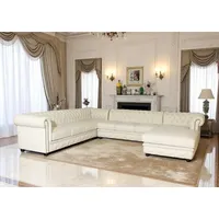 Salottini Wohnlandschaft XL Chesterfield Wohnlandschaft Ecksofa Royal Eckcouch, 3 Teile, Vollleder beige