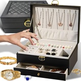 Retoo Schmuckkästchen PU-Leder Schmuckaufbewahrung Schmuckkoffer Schmuckbox Reise Aufbewahrungskoffer Jewelry Box Ohrringe Halsketten Schmuckschatull