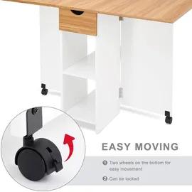 Mondeer Esstisch Klappbarer Küchentisch mit 1 Schublade und zwei Lagerregalkonsolen Esszimmertisch Kaffeetisch mit verstellbaren Füße - Weiß/Braun