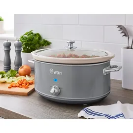 Swan SF17031GRNEU Slow Cooker 6,5L, Antihaft-Keramisches PFOA- und PTFE-freies, Vintage, Grau, 320W