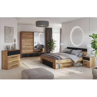 99rooms Schlafzimmer-Set Era, (Set (5-St), Komplett Schlafzimmer), mit viel Stauraum, mit Schubkasten, ohne Matratze & Lattenrost schwarz