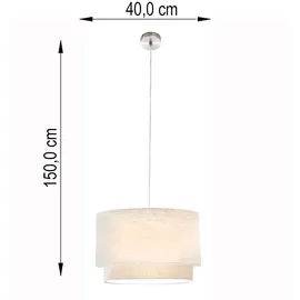 Nowa LED Hängelampe Esstischleuchte rund Pendellampe beige Textil Wohnzimmerlampe, Metall Nickel matt, 10,5W 1055lm warmweiß, DxH 40 x 150 cm