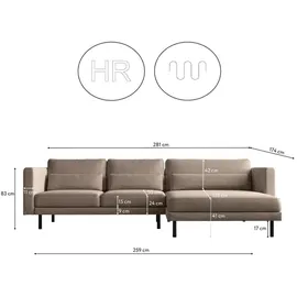 kaiser möbel Ecksofa L-form Dani modern und geräumig Stoff Verita Warmbeige Rechts