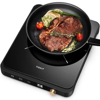 Tokit Camping Induktionskochfeld 1 Platte, 2000W Induktionskochplatte Mobile 9-Temperaturstufen Und 9-Leistungseinstellung, 26cm Kochfeld Induktion Camping Mit 3-Stunden-Timer, Sicherheitsschloss (M2)