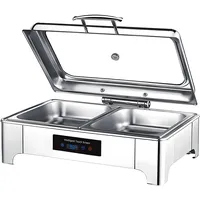 Chafing Dish Elektrisch, Edelstahl Speisewärmer Buffetwärmer 9L mit Sichtbarem Glasdeckel, Einstellbare Temperatur Warmhaltebehälter Essen für Buffets und Partys, Touch-Temperaturregelung (GN1/2)
