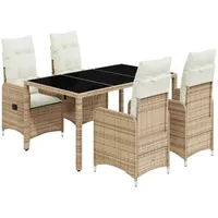 vidaXL 5-tlg Garten-Bistro-Set mit Kissen Beige Poly Rattan Modell 3