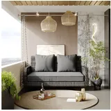 Rutaqian BlingBin Doppelschaukel Hollywoodschaukel, Gartenschaukel, (1-tlg., mit Sitzkissen und Rückenkissen, abnehmbar und waschbar), 2 Sitze, Beigefarbenes Rattan, graues Sitzkissen