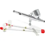 Wiltec Airbrush Pistole Set Typ 130T mit Double Action Funktion, Nadel und Düse Ø 0,2-0,5 mm, 1 Farbbecher, Adapter für Modellbau, Nailart usw.