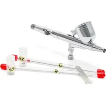 Wiltec Airbrush Pistole Set Typ 130T mit Double Action Funktion, Nadel und Düse Ø 0,2-0,5 mm, 1 Farbbecher, Adapter für Modellbau, Nailart usw.
