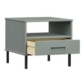 vidaXL Nachttisch OSLO mit Metallbeinen Grau Massivholz Kiefer