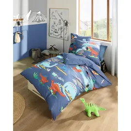 KAEPPEL Dinosaurus Tiere Blau 135 x 200 cm + 80 x 80 cm
