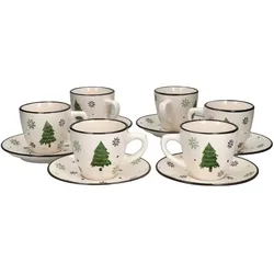 Weihnachtsbaum Kaffeetassen mit Untertassen für 6 Personen Steingut Tee Kakao