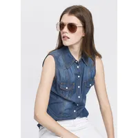 Arizona Jeansbluse mit Knöpfen in Perlmuttoptik blau