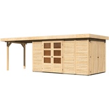 Karibu Retola 5 6,32 x 2,13 m natur inkl. Anbaudach 2,8 m und Anbauschrank