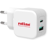 Roline USB Charger mit Euro-Stecker 2 Port (Typ-A QC3.0, USB-C PD), 20W weiß