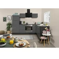 Respekta Premium Winkelküche RP260EGCBO  (B x T: 260 x 60 cm, Grau, Mit Elektrogeräten)