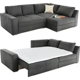 luma-home Ecksofa-Dauerschläfer Federkern Topper Bettkasten, Schlafcouch in Dunkelgrau / 15107
