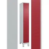C+P Spind Classic PLUS, Füßen, 1 Abteil, HxBxT 195x30x50cm, Zylinderschloss, Hellgrau/Rubinrot von PROREGAL