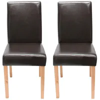 Mendler 2er-Set Esszimmerstuhl Stuhl Küchenstuhl Littau ~ Leder, braun,