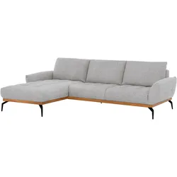 Ecksofa EXXPO - SOFA FASHION "NICEA, erstklassiger Komfort, tolle Details, Holzsockel in eiche geölt", grau (light grau), B:264cm H:87cm T:171cm, Sofas, In hochwertiger Verarbeitung und ergonomische Sitzposition