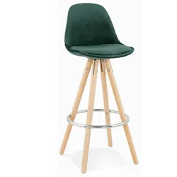 Küchenhocker aus Holz und Textilien | Moderner Snackhocker mit Samtbezug | Bequemer Barhocker mit Fußstütze | Vintage-Chic Stil | Kadima Design