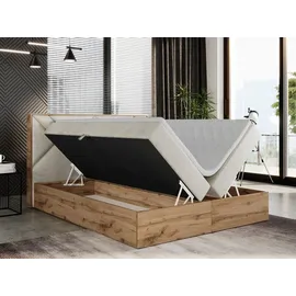 MKS Meble Boxspringbett 160x200 mit Bettkasten, Polsterbett 160x200 mit Matratze H4, Boxspringbett 160x200 mit Kopfteil, Boxspringbett mit Massivholz - Gunar... - Beige