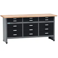 KÜPPER Werkbank Holz 170x84x60 cm schwarz 15 Schubladen 300 kg Traglast