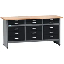 KÜPPER Werkbank Holz 170x84x60 cm schwarz 15 Schubladen 300 kg Traglast