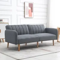 Homcom Schlafsofa 2-Sitzer mit Schlaffunktion, leinenartiges Polyester, Gummiholz, Grau, 173x75x73cm Aosom
