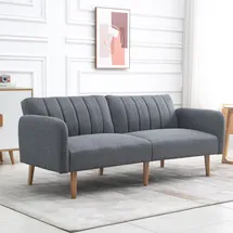 Homcom Schlafsofa 2-Sitzer mit Schlaffunktion, leinenartiges Polyester, Gummiholz, Grau, 173x75x73cm Aosom