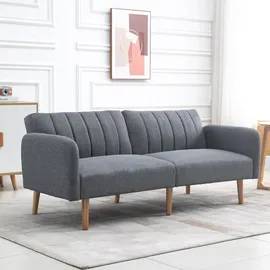 Homcom Schlafsofa 2-Sitzer mit Schlaffunktion, leinenartiges Polyester, Gummiholz, Grau, 173x75x73cm Aosom