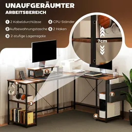 Homcom Schreibtisch 168 x 120 cm Eckschreibtisch mit Ablagefächern, Aufbewahrungstasche Umkehrbar Computertisch mit Monitorständer