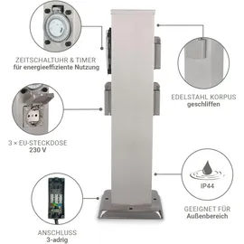 Longlife LED Garten Steckdosensäule 3 Steckdosen Edelstahl 3 St.