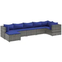 vidaXL 7-tlg. Garten-Lounge-Set mit Kissen Grau Poly Rattan