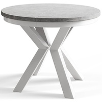 Runder Esszimmertisch LOFT, ausziehbarer Tisch Durchmesser: 120 cm/200 cm, Wohnzimmertisch Farbe: Grau, mit Metallbeinen in Farbe Weiß